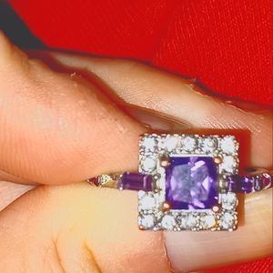 Amethyst quart and diamond halo ring